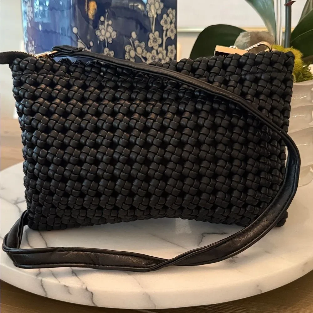 Anthropologie The Kalani Woven Knot Clutch: Faux Leather Edition Black